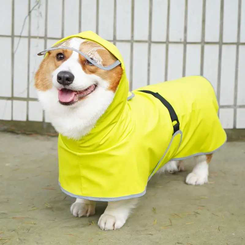 Dog Poncho Reflective Pet Clothes Rope Hole Strip Lightweight Rain Jacket Poncho Hoodies Adjustable Waterproof Dog Rain JacketXJ250121