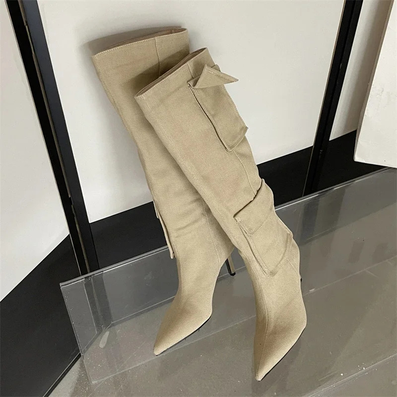 Eilyken 2025 Winter BIG Szie 43 Women Knee-High Boots Sexy Pointed Toe Thin Heels Stripper Shoes Largas De Mujer 250122