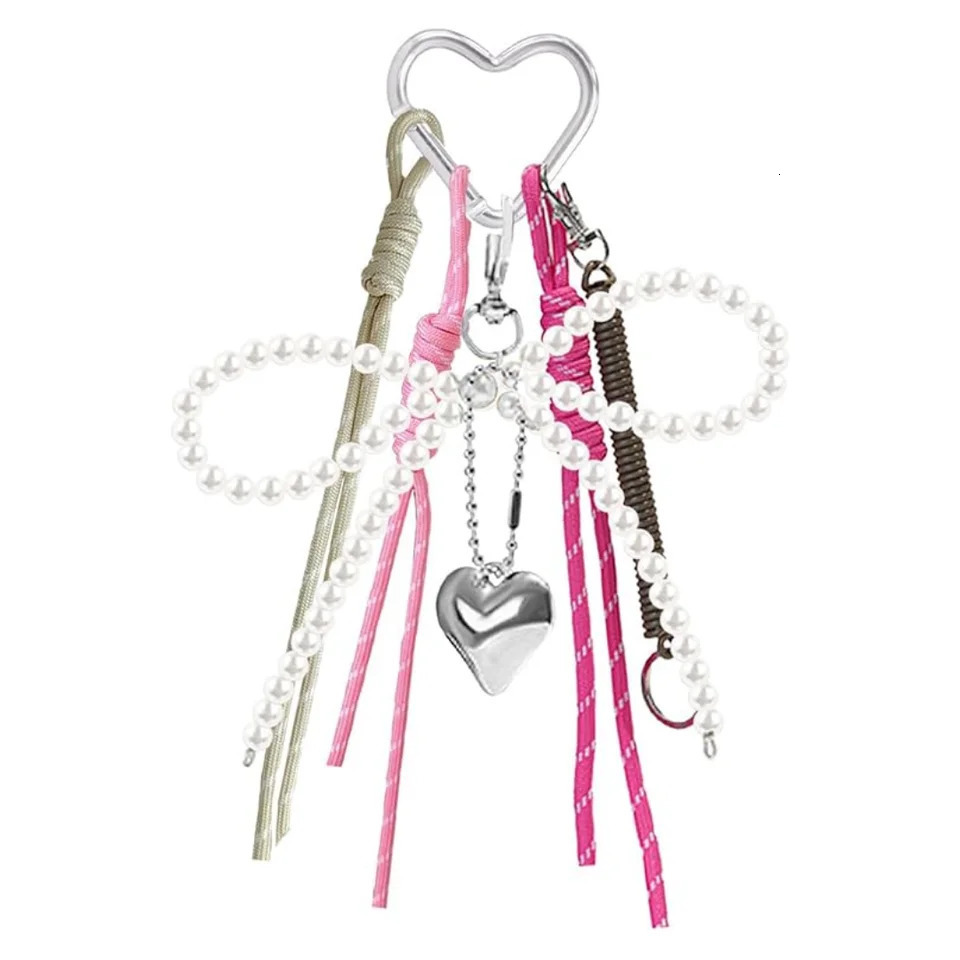 Bag Charms Cute Keychain Rope Pearl Bow Bag Charms for Handbags Y2K Keychain Accessories for Women Bag Purse Decor 250122
