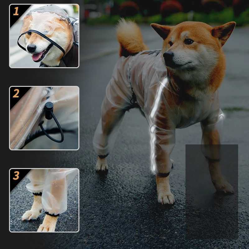 Pet dog Raincoat Puppy Four Feet Hooded Transparent Waterproof small medium Large Dog Rain Out Clothes for AnimalsXJ250121