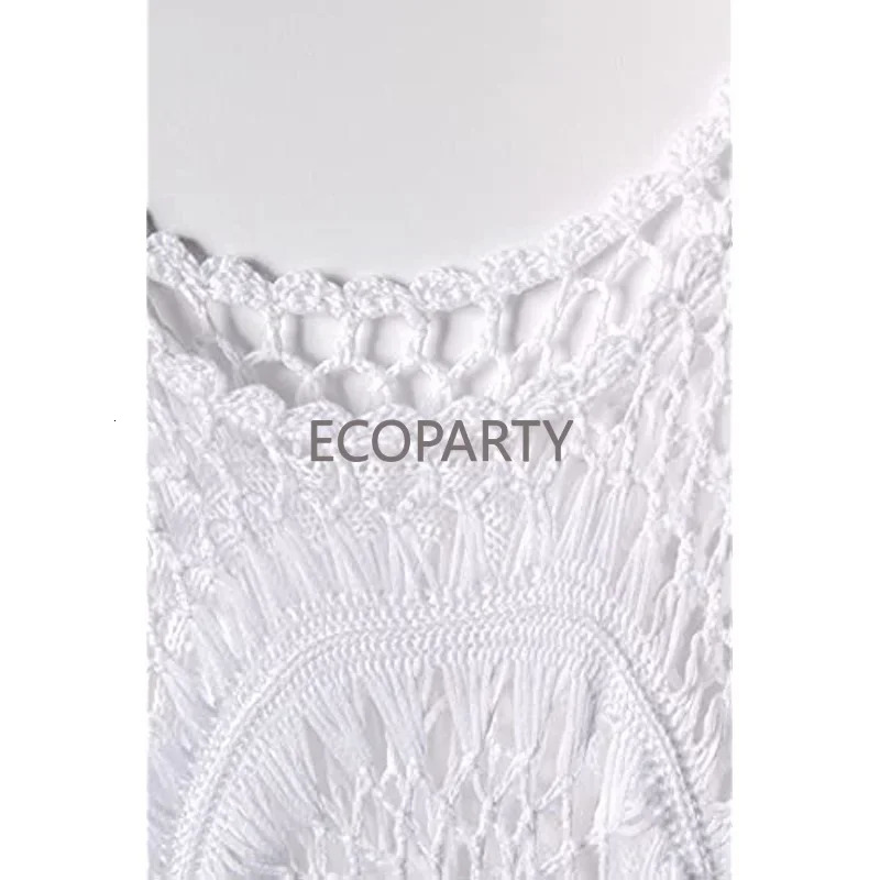 White Crochet Bikini Cover Up with Fringe Trim Women Sexy Hollow Out Beach Swimsuit Dress 2023 Summer Bathing Suit Beachwear 250120
