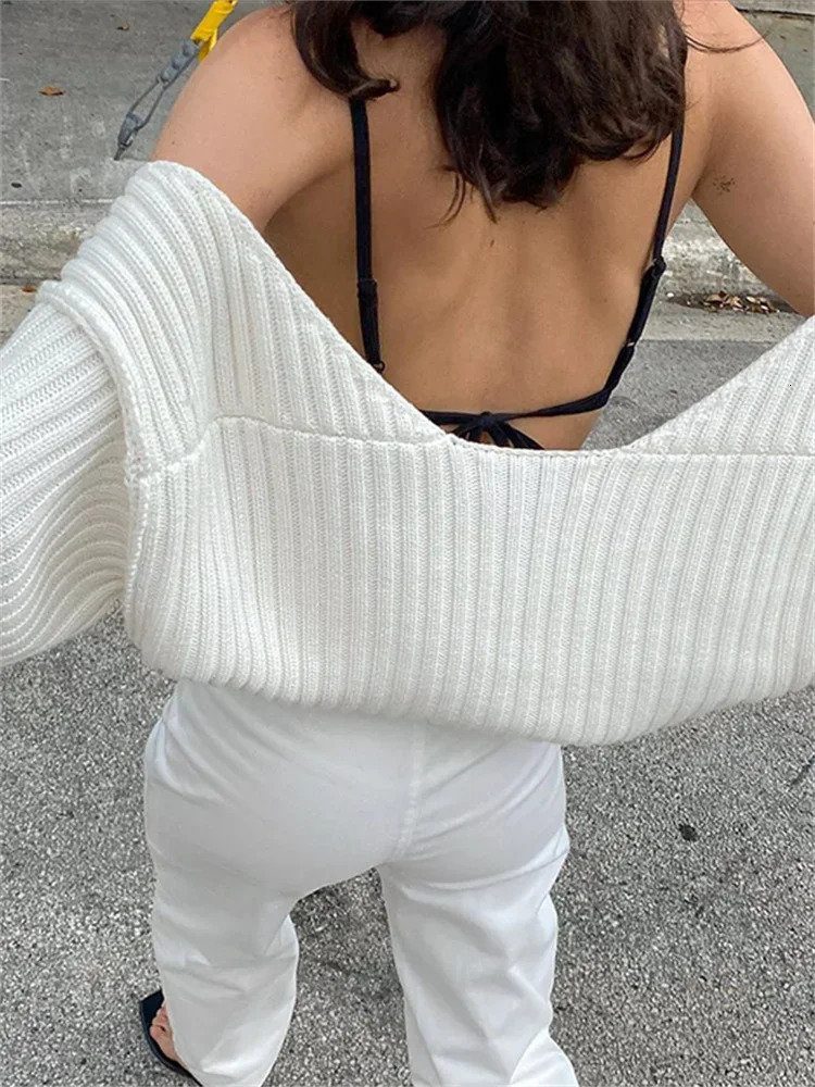 Women Ultrashort Sweater Coat 2024 Autumn Winter Long Sleeve Loose Knitted Crop Tops Solid Color Sexy Cardigan Sweaters 250109Z