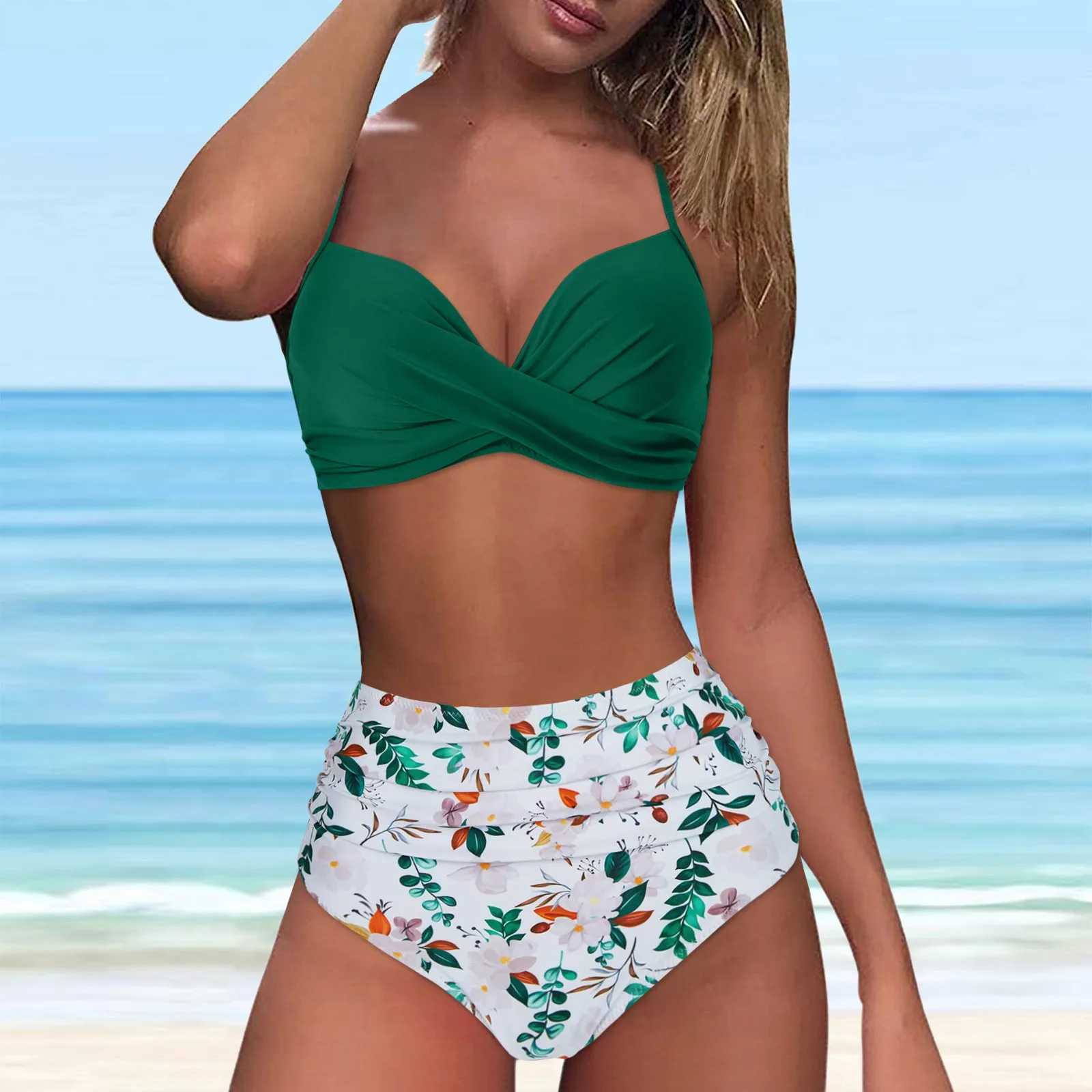 High Waist Bikini 2024 Woman Swimsuit Women Swimwear Bathing Suit Padded Push Up Ruched Swimsuit Women Bikini SetXJ250120