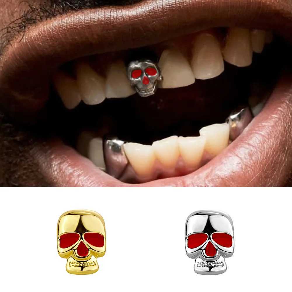 RACHELZ Gothic Single Red Eye Skeleton Tooth Caps For Women Men Hip Hop Skull Teeth Grillz Braces Punk Jewelry HalloweenXJ250114