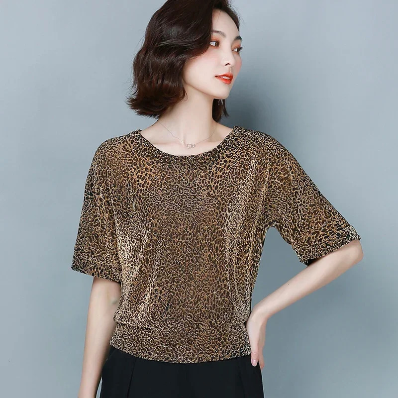 2024 Summer Women Shirts Fashion Womens Elegant Shine Glitter Tops Short Sleeve Blouse Shiny Sequin Casual Clothes 9197 250121