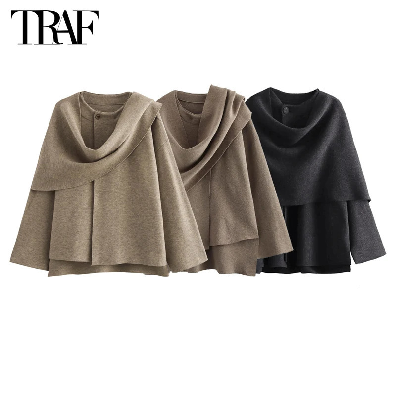 TRAF 2024 Plush Winter Coats for Women Asymmetric Scarf Demiseason Jacket Parkas Long Sleeve Padded Coat Woman 250109