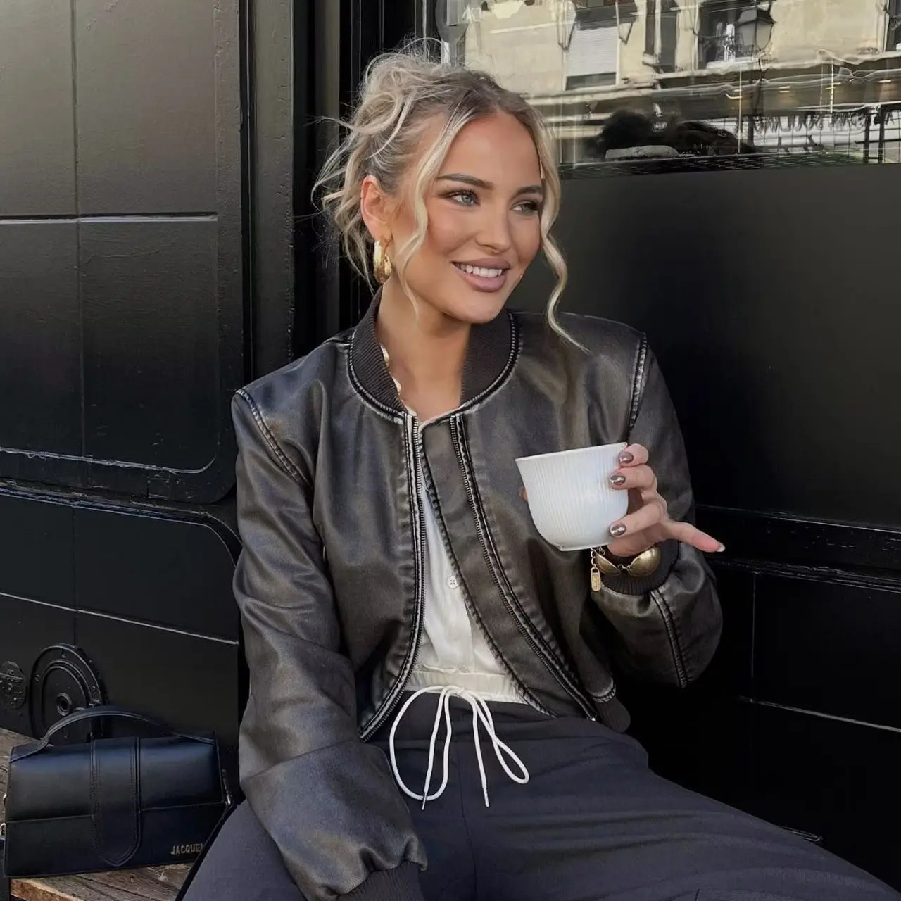 PU Street Fashion Short Style Slim Fit Jacker For Women Zipper Stand Collar Motorcycle Bomber Jacket Ladies Leather Jacket 250118