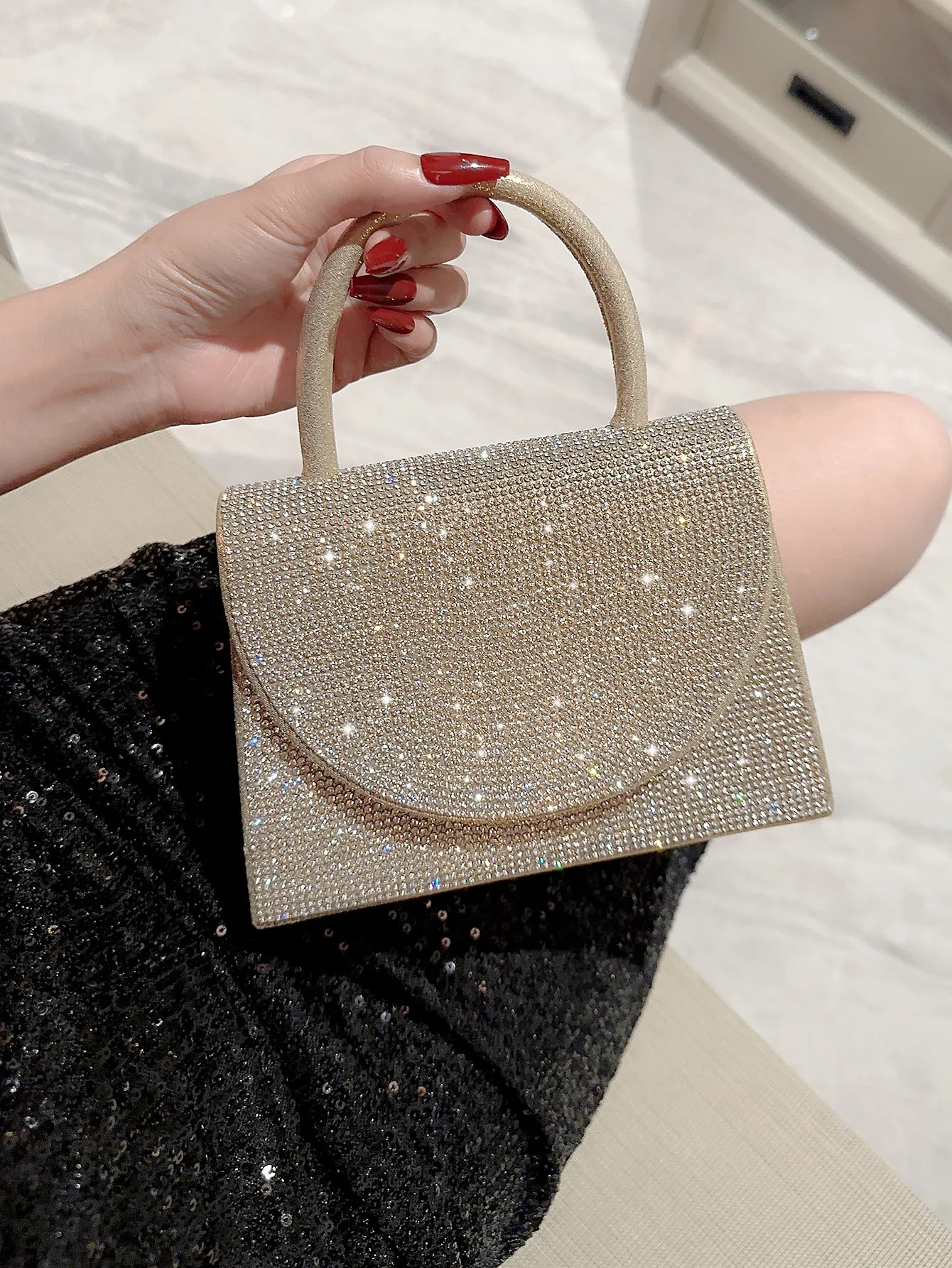 Womens Pleated Sparkling Evening Bag Flap Dress Bag Evening Bag Party Bag Prom Bag Wedding Bag Clutch Bag 250118