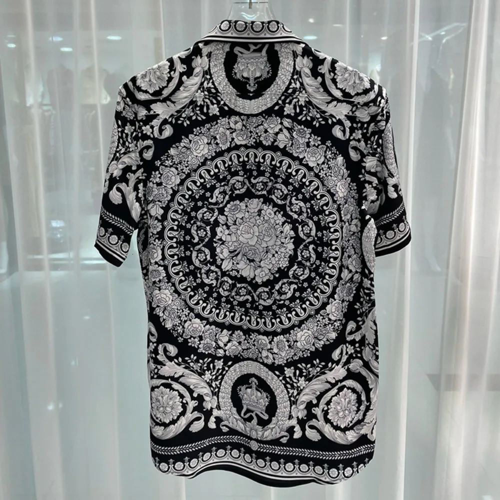 Spring And Summer Handsome Fashion Trend Quick Drying Mens Short Sleeved Silk Smooth Casual Loose Cardigan Shirt Trendy Men 250110