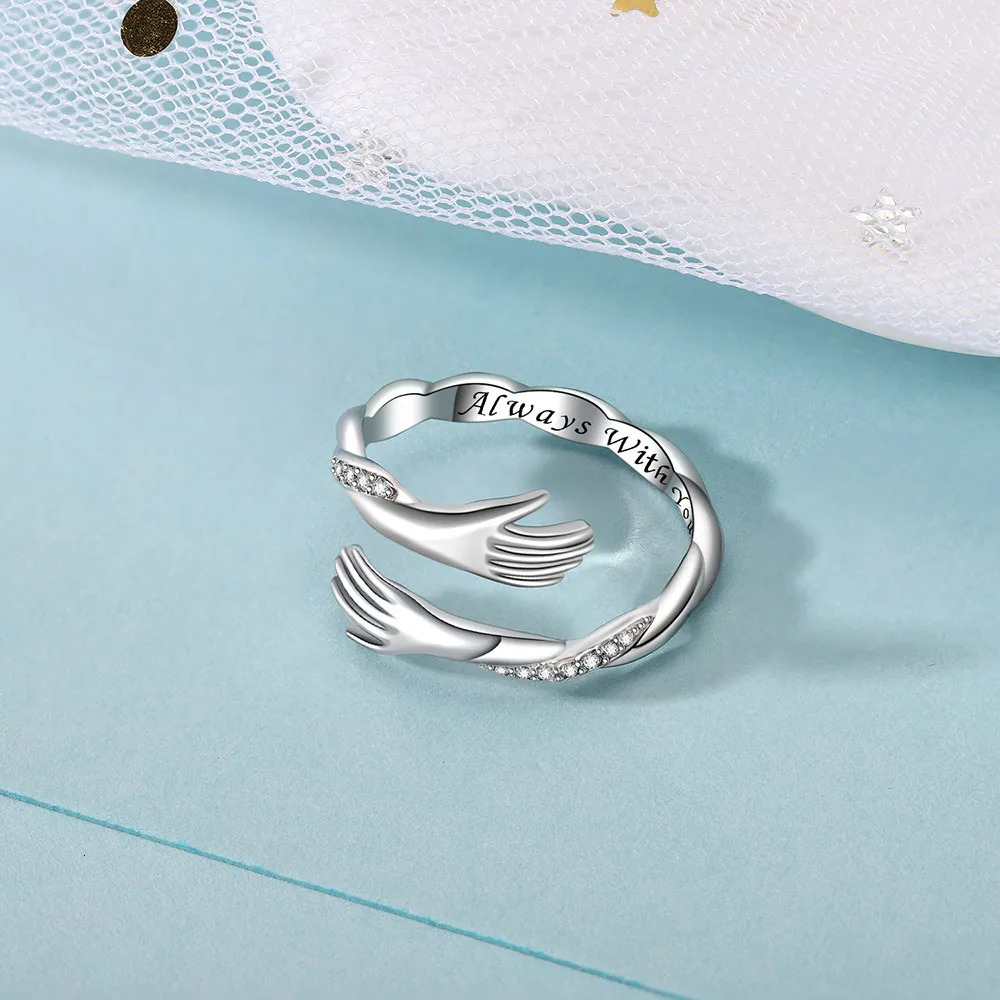 Slovecabin Original 925 Sterling Silver Always With You Open Hug Twist Ring With Crystal For Women Silver 925 Mothers Day Gift 250121