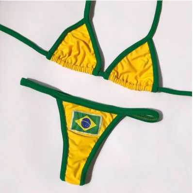3 Colour Embroidery Brasil Flag Contrast Split Bikini Set Women Swimwear Patchwork Swimsuit Hottie Outfit Summer BeachwearXJ250120