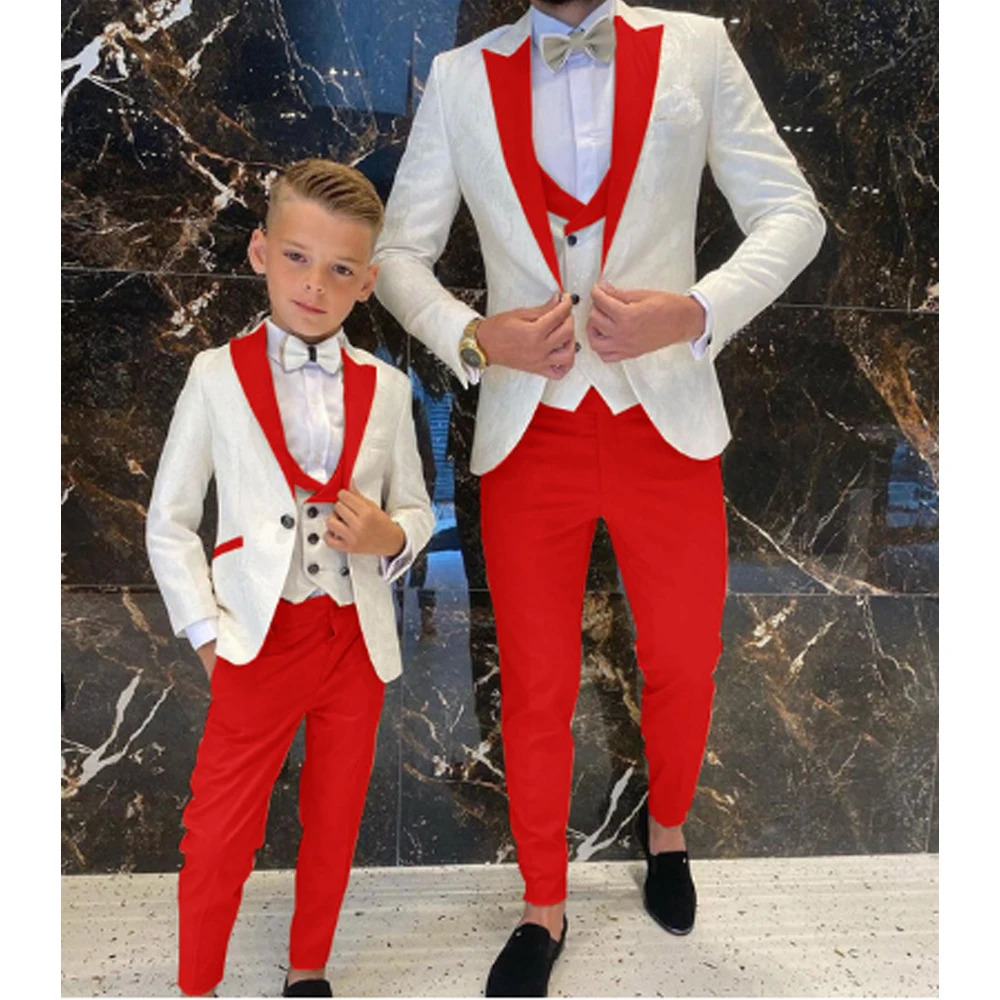 Child Suits 3 Pieces JacketVestPants Wedding Suit Groom Beige Floral Tuxedo Slim Fit Boys Prom Groom Full Gentleman Costume 250120