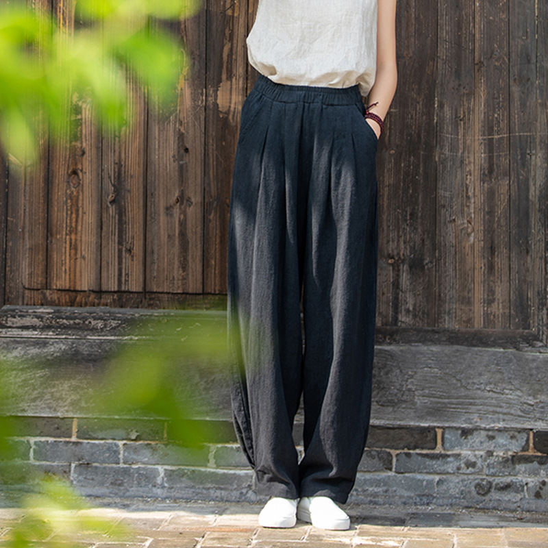 New best-selling linen women's clothing autumn and winter new literary sand washing loose cotton and linen thin casual trousers women's line