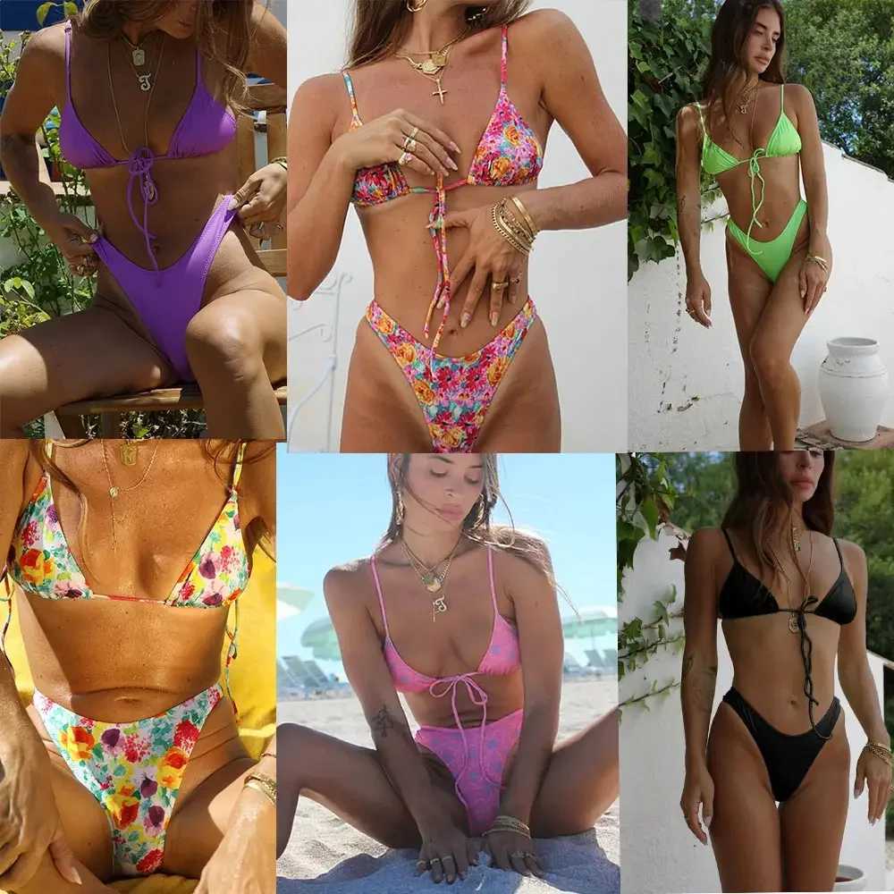 Micro Brazilian Mini Bikini Set Swimming Suits Pads Bikinis 2024 Push Up Bathing Suits Coffee String Swimwear Women SwimsuitXJ250120
