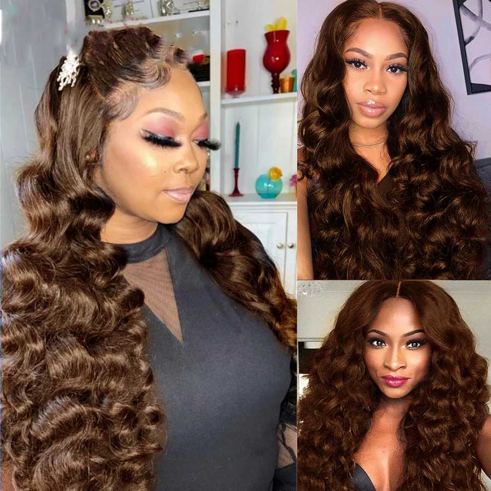 #4 Chocolate Dark Brown Loose Deep Wave Human Hair Bundles With Clo 4x4 13x4 HD Lace Frontal 100% Remy Human Hair BundlesXJ250120