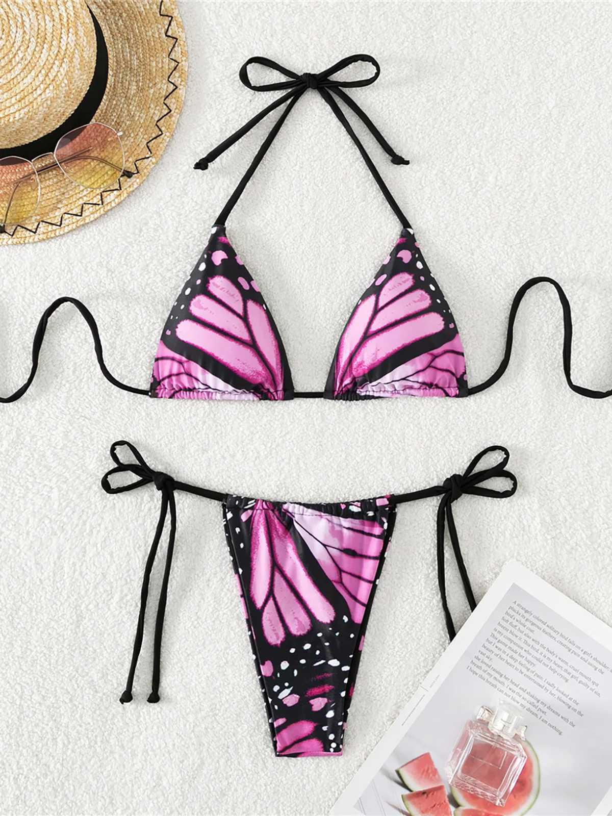 Sexy 4 Colors Printed Halter Padded Bikini Fe Swimsuit Women Swimwear Two-pieces Bikini set Bather Bathing Suit Swim K4910XJ250120
