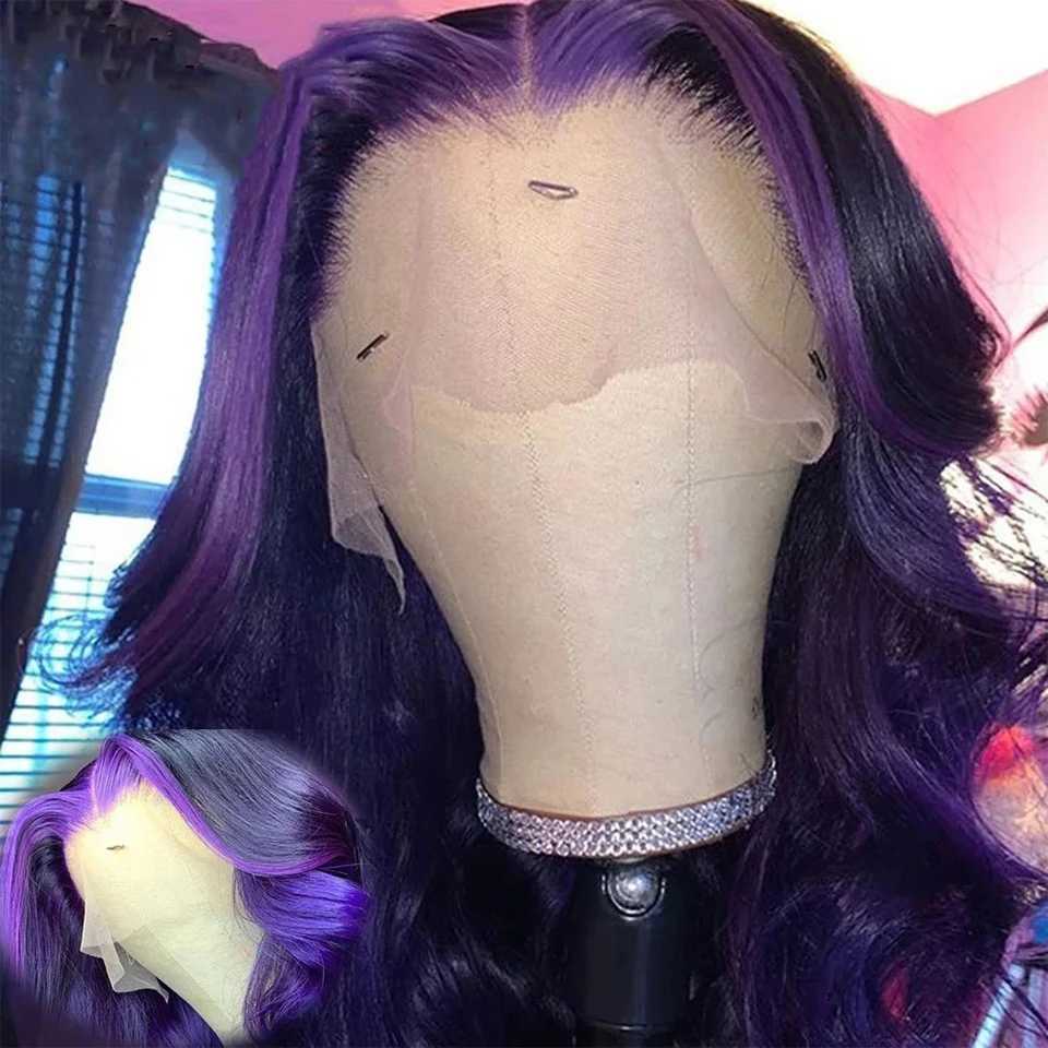Highlight Purple 100% Raw Body Wave Bundles with Clo Frontal Peruvian Body Wave Bundles with Clo 4x4 HD Transparent LaceXJ250120