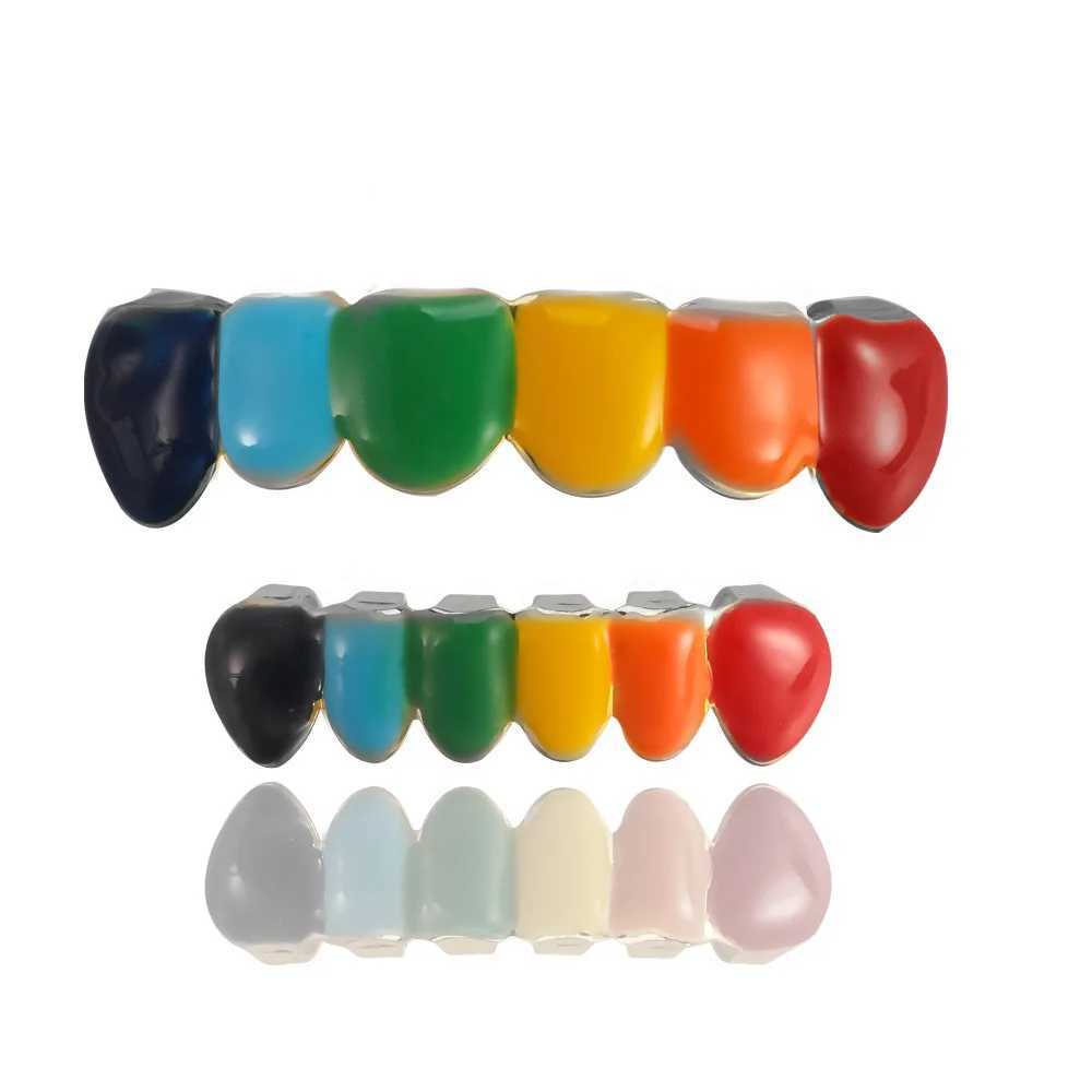 1 Set Hip Hop 18K Gold Plated Grillz Teeth Shiny Grillz Colorful Finish Top Bottom Tooth Jewelry Halloween PropsXJ250114