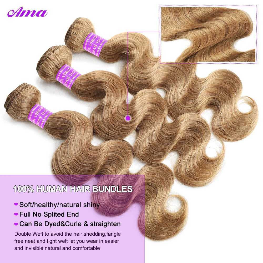 #27 Honey Blonde Bundles With Clo 5x5 4x4 Inch Body Wave Bundles With Clo 100% Human Hair Bundles with Clo Free PartXJ250120