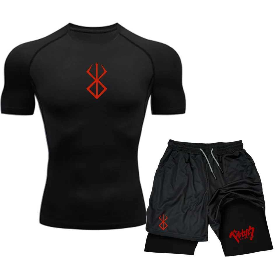 Mens Compression Sportswear Suit Gym Short Sleeved T-Shirt Sports Set Goku 2Pcs Workout Jogging Shorts 2 in 1 Fitness Tracksuit X250129
