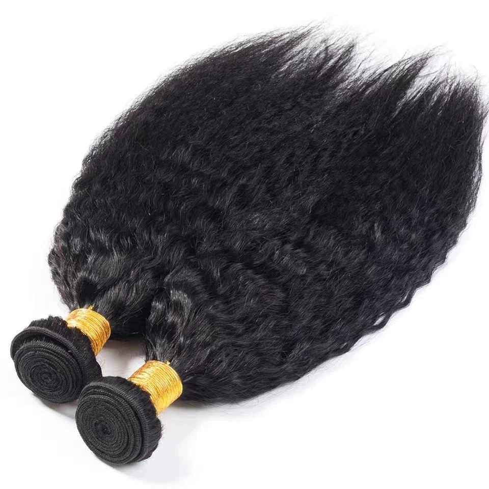 Kinky Straight Hair Bundles with Clos Yaki Human Hair Bundles with Clo 12-32inch Brazilian Raw Hair Bundles with CloXJ250120