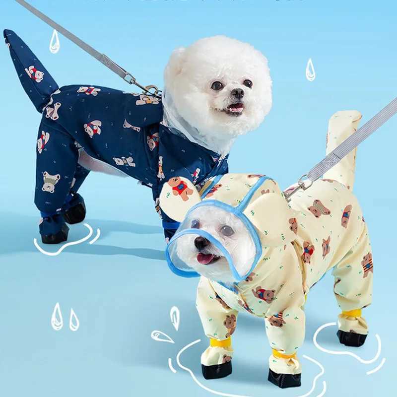 Puppy Waterproof Clothes Full Print Bear Pet Raincoat Four Legs All Inclusive Towing Poncho Teddy Outdoor ClothesXJ250121