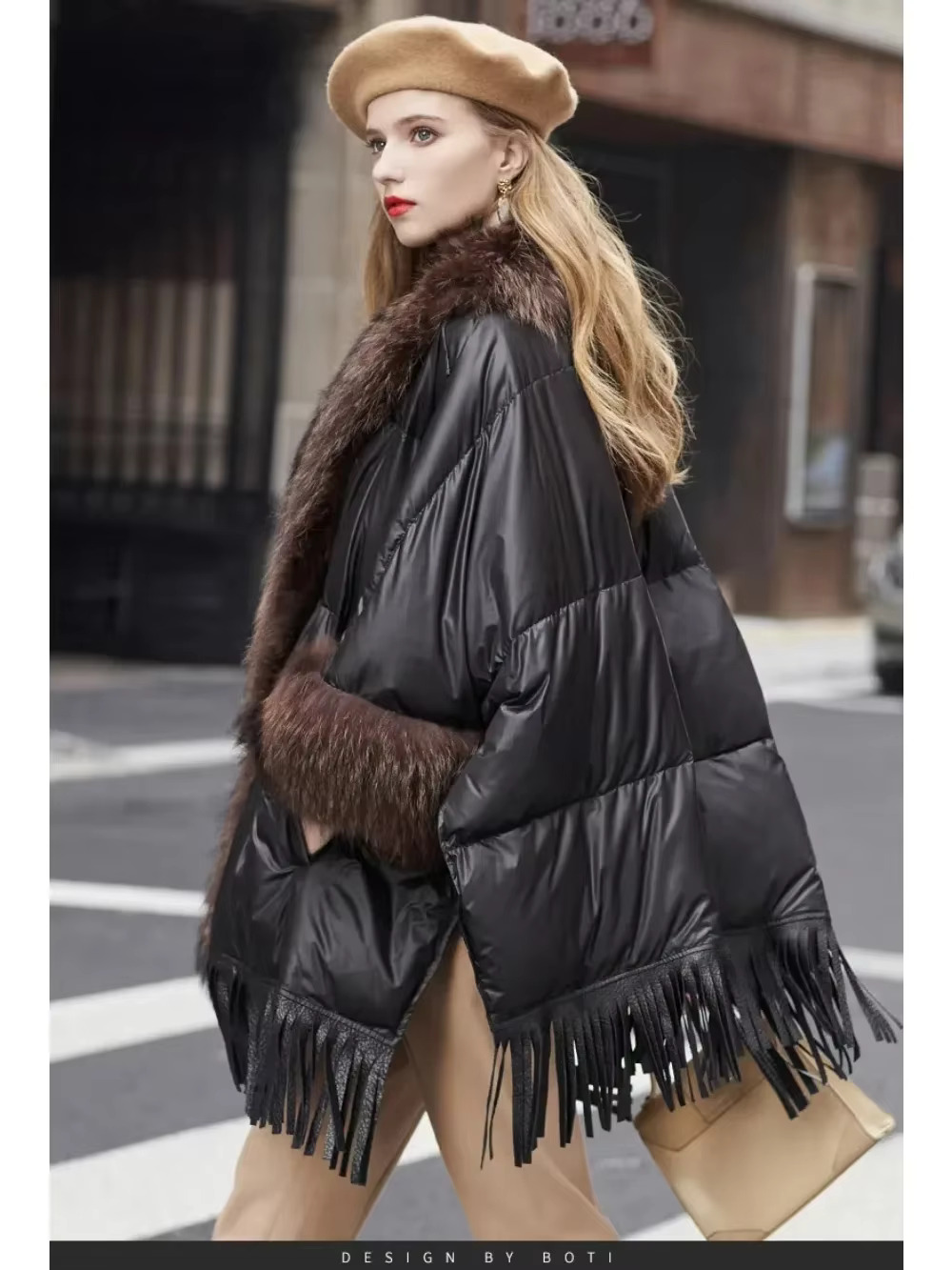 2024 European White Goose Down Coat Trend American Women Winter Jacket Real Raccoon Fur Streetwear Fashion Cloak
