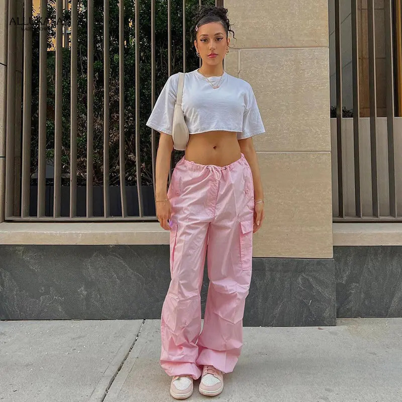 Y2K Clothing Oversized Plus Size Low Waist Parachute Loose Baggy Sweatpants Trousers Women Jogger Cargo Pants Streetwear Outfits 250122
