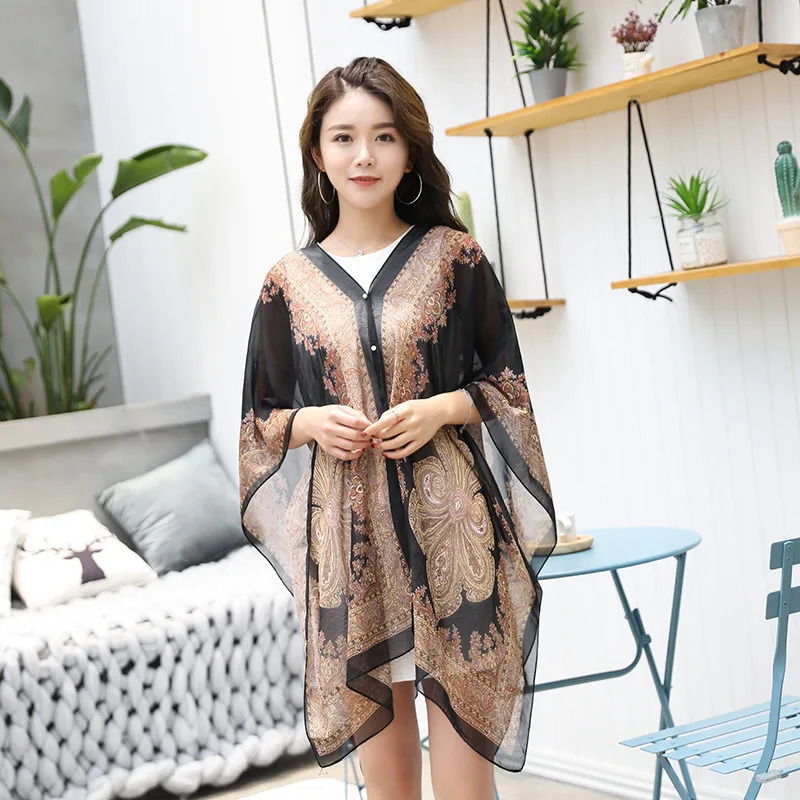Women Outdoor Sunscreen Shawl Wrap Summer Chiffon Muffler Scarf Bandana Foulard Female Beach Sunprotection Bikini Covertop 250120