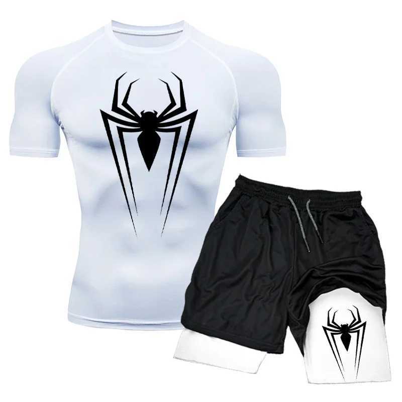 Mens Compression Set Short Sleeve Boxing Sport Gym Top+Workout Shorts Double Layer Quick Drying Breathble Tight Rashguard Suit X250129