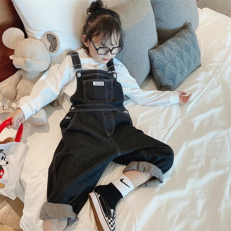 Children Denim Kids Overalls Black Boys and Girls Casual Pants 38T Toddler Girl Jumpsuit Baby Trousers 250117
