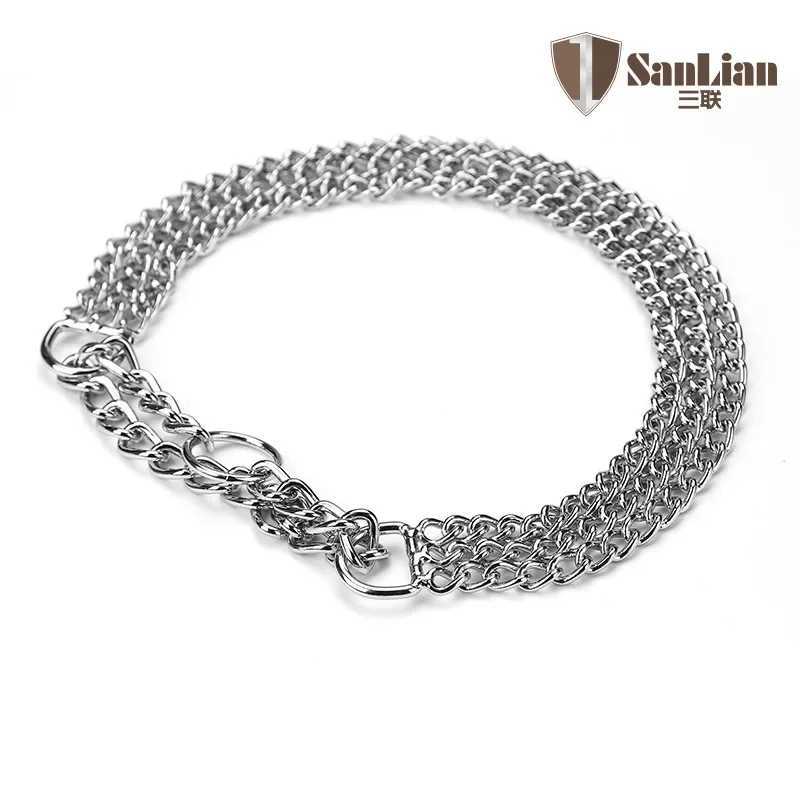 Three row chain dog collar Training dog P chain Collars Adjustment pet Metal necklace stainless steel for Medium large big dogs X250129