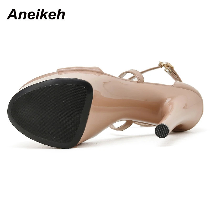 Aneikeh Summer Fashion Platform Cross-Tied PU Modern Sandalias Peep Toe Thin Heels Sandals Women Classics Rome Solid Black 250113