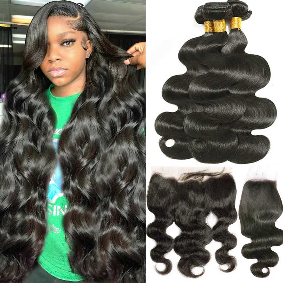 Brazilian Virgin Raw Human Hair Bundles With 4x4 Clo Body Wave 13x4 Frontal Transparent Lace Hair Bundle 3/4 ExtensionsXJ250120