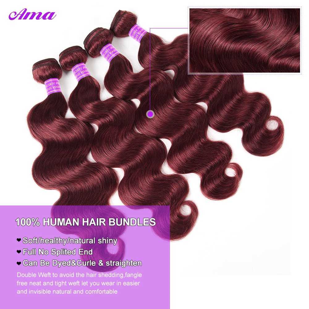5x5 Clo With Bundles 99j Burgunday Body Wave Bundles With Clo 3/4PCS Colored Human Hair Bundles With Clo 4x4 InchXJ250120
