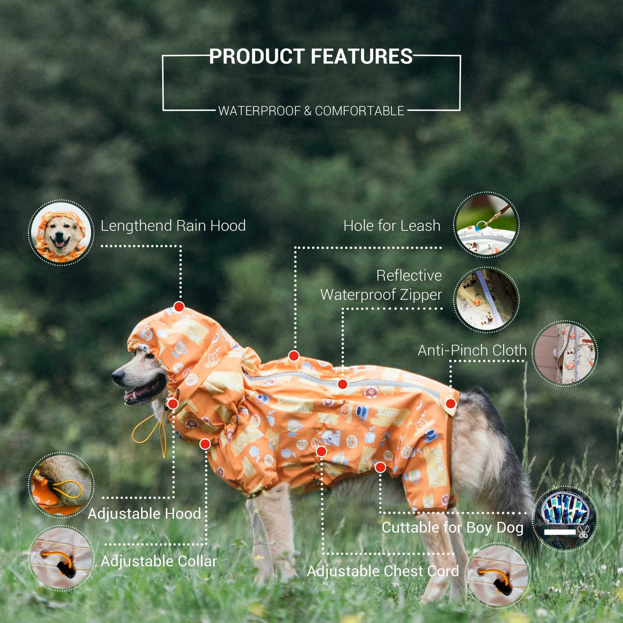 Waterproof Dog Raincoat Full Body-Covered Pet Rain Coat with Cuttable Belly Full Prints Outdoor Rain Jacket for Medium Large DogXJ250121