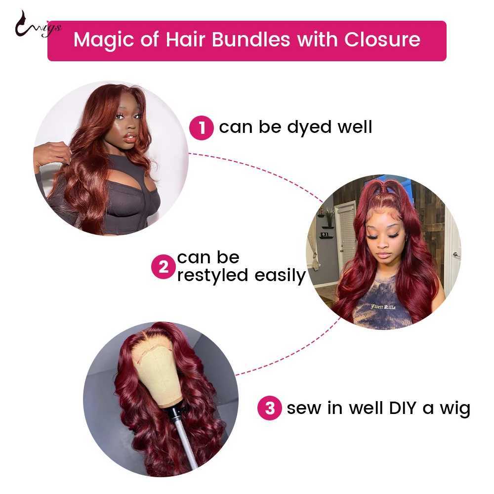 99J Burgundy Body Wave Bundles With Frontal Virgin Human Hair Bundles With 5x5 Clo Burgundy Bundles Human Hair Wine RedXJ250120