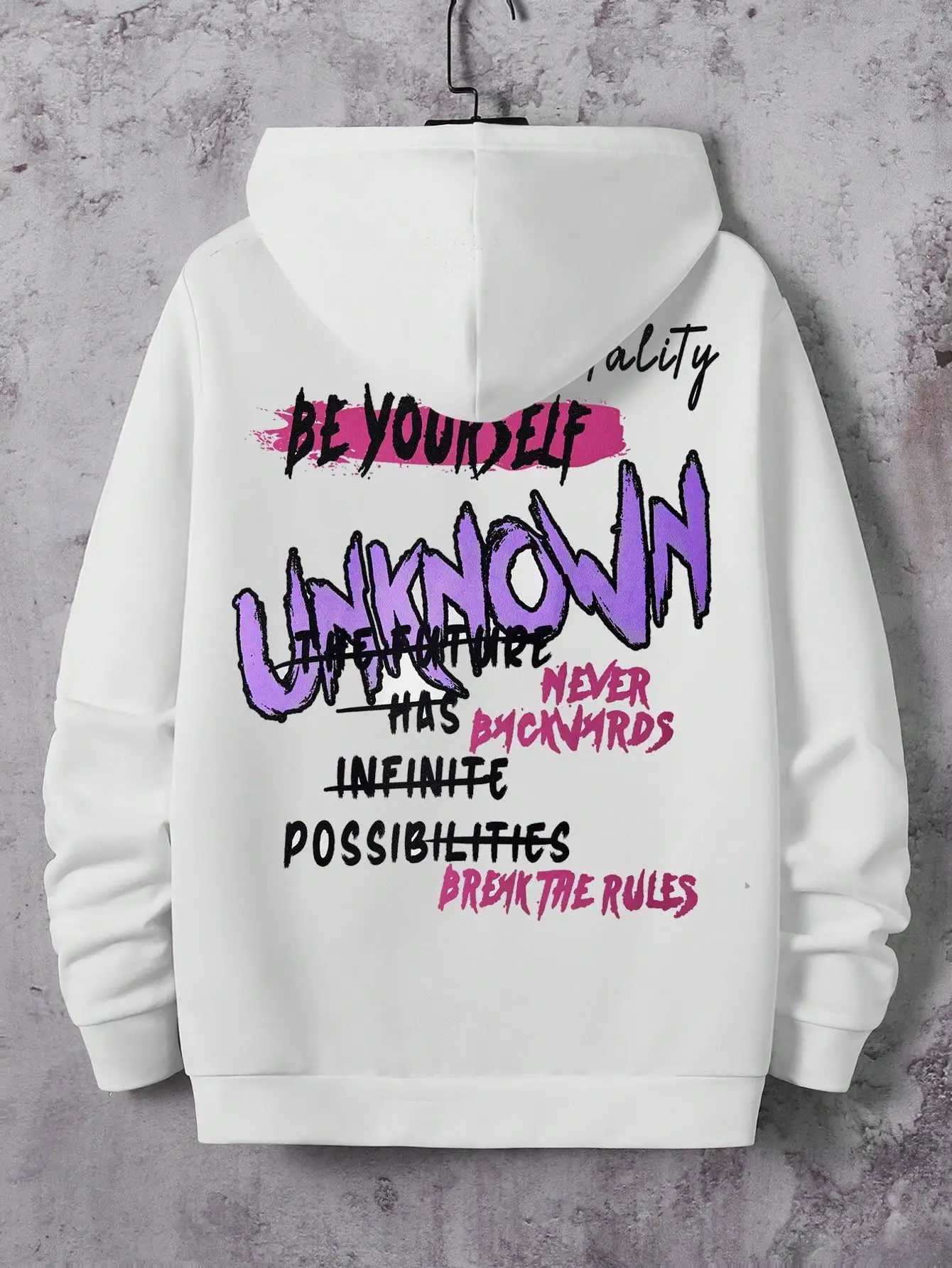 Be Yourself Unknown Colorful Word Printing Hoody Men Pocket Casual Hoodie Autumn Fur-liner Pullover Comfortable Sport ClothingXJ2500118