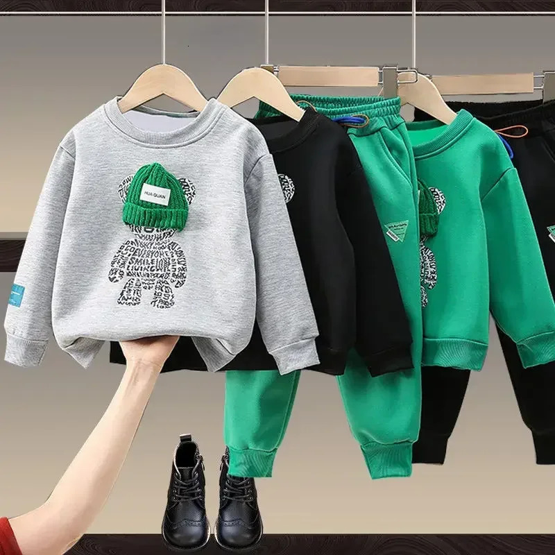 Autumn Baby Girl Boy Clothes Set Children Sports Cartoon Bear Sweatshirt Top and Pants Buttom Two Piece Suit Cotton Tracksuit 250113