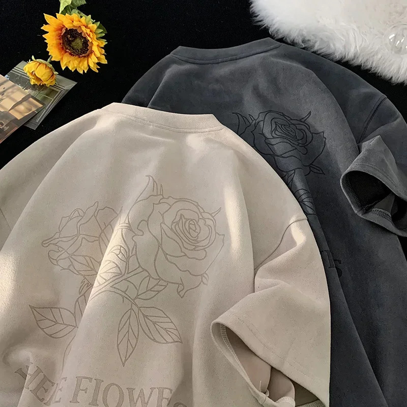 Summer Goth Flowers Printed Tshirts For Men Y2K Vintage Short Sleeve T-shirts Hip Hop Fashion Streetwear Cotton Tee Shirt 250117