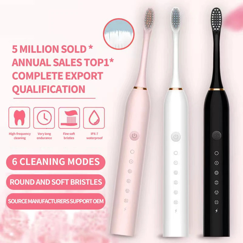 Sonic Electric Toothbrush for Adults IPX7 Waterproof DuPont Brush Head USB Rechargeable High Frequency Cleaning 6 Modes 250115