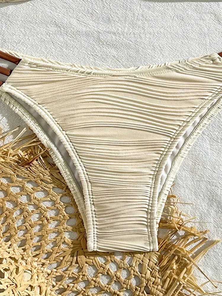 Sexy Solid Pleat Lace Up Bikinis 2 Piece Set Women Split Swimsuit High Waist Beach Bikinis 2025 New Summer Swimwear Bikinis SetXJ250120