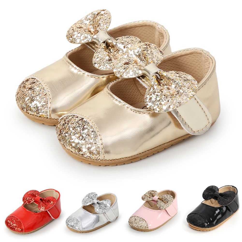 Baywell Baby Girl Shoes + Hair Band Infant Toddler Fashion PU Sequins Bowknot Non-slip Princess First Walker Baptism Shoes X250129