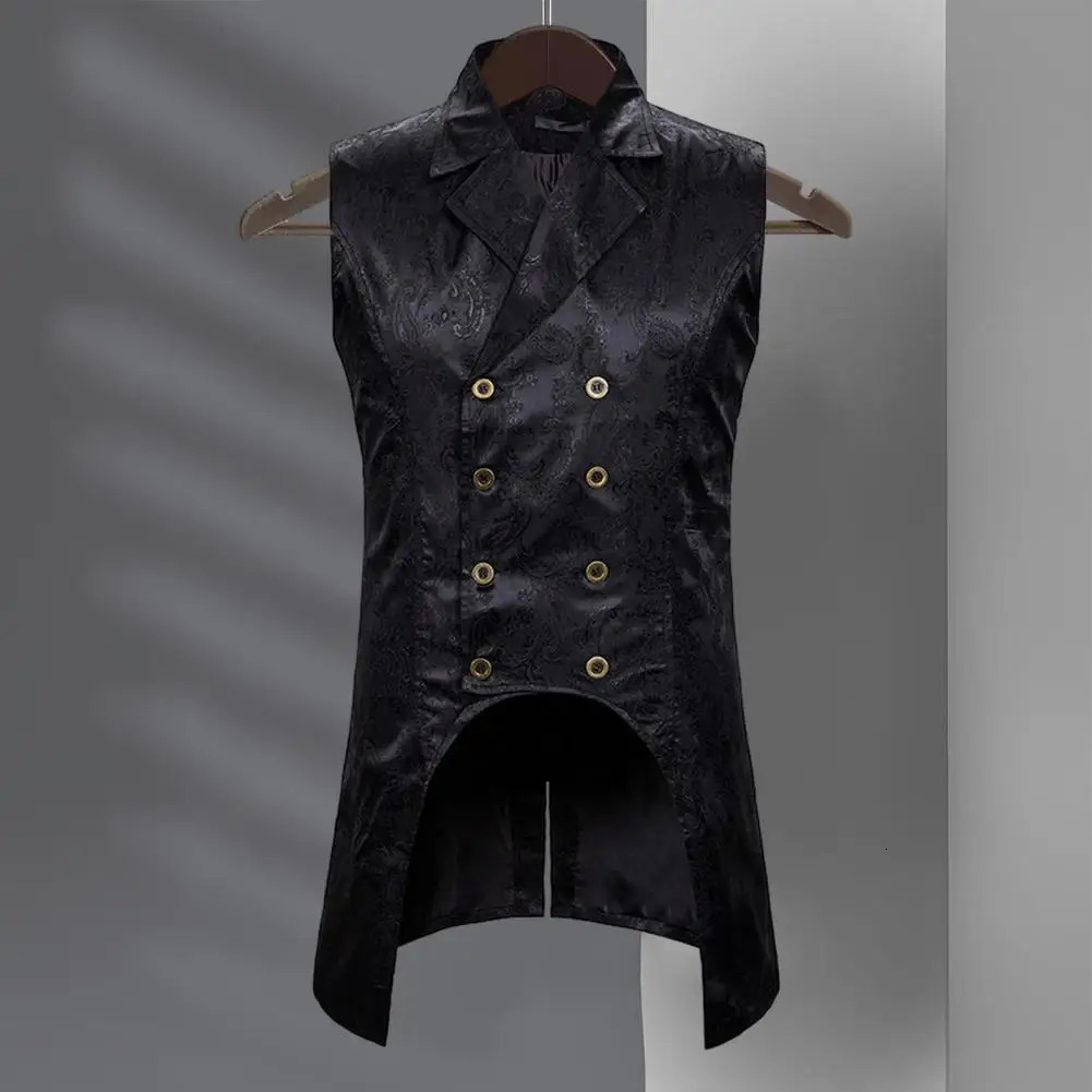 Men Vest Retro Sleeveless Slim Fit Mid Length Lapel Doublebreasted Split Hem Loyal Gentlemen Medieval Waistcoat 250114Z