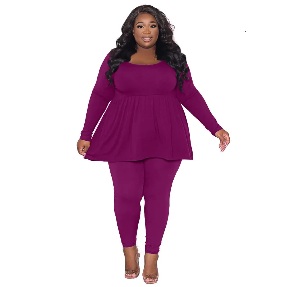 WSFEC L4XL Plus Size Women Clothing Two Piece Sets Solid Long Sleeve Loose Top and Pant Suits 2023 Fall Casual Female Outfits 250122