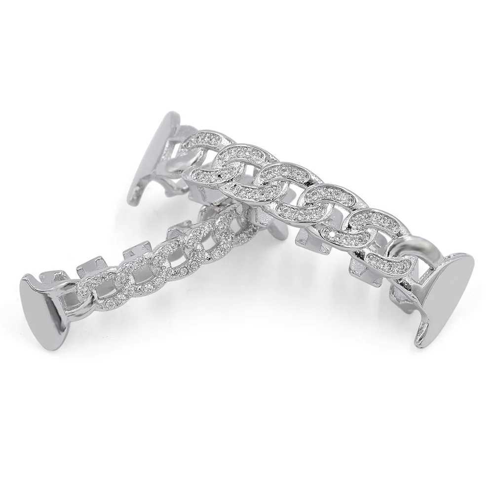 Hollow out Top Bottom Mouth Iced Out Cubic Zirconia Brass Grillz Teeth For Men Teeth Grills Tooth Caps Removable Body JewelryXJ250114