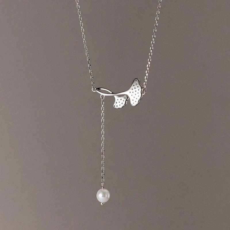 WANTME 925 Sterling Silver Fashion Sweet Ginkgo Leaf Pendant Clavicle Charm Necklace for Women Elegant Wedding Party Jewelry 250117