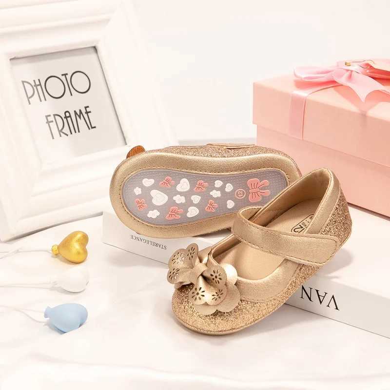 New Baby Girl Shoes Flower Gold Sparkling Bowknot Toddler Rubber Sole Anti-slip First Walkers Infant Newborn Baby Princess shoes X250129