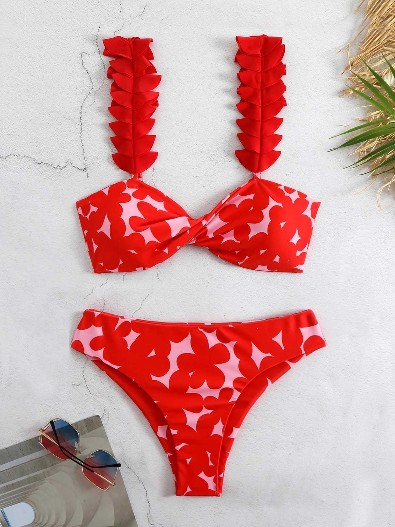 New Floral Low Waist Bikini Set Women Swimsuit 2024 Trend Bandeau Biquini Swiwmear jer Brazilian Bathing Suits BeachwearXJ250120