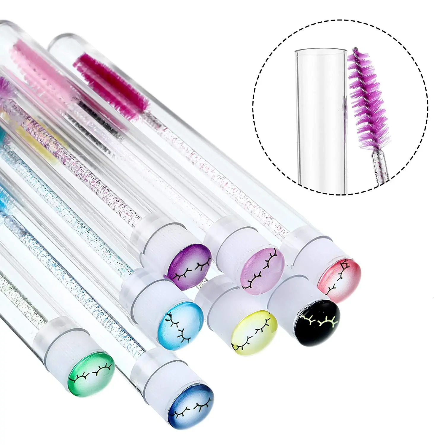 50pcs Reusable Mascara Wand Tube Disposable Eyelash Extension Brush Wand Replaceable Dust-proof Eyebrow Eye Lash Brushes 250121